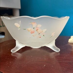 Frosted Glass Bowl with Floral Design